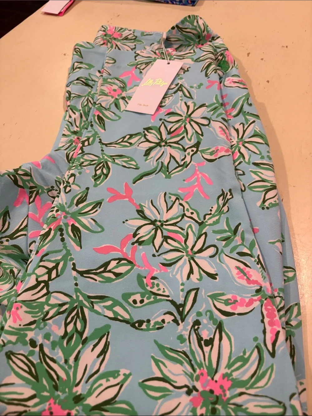 Lilly Pulitzer Aqua Floral Pants & Hot Pink Check Pants NWT Corso pants bundle - Picture 3 of 4